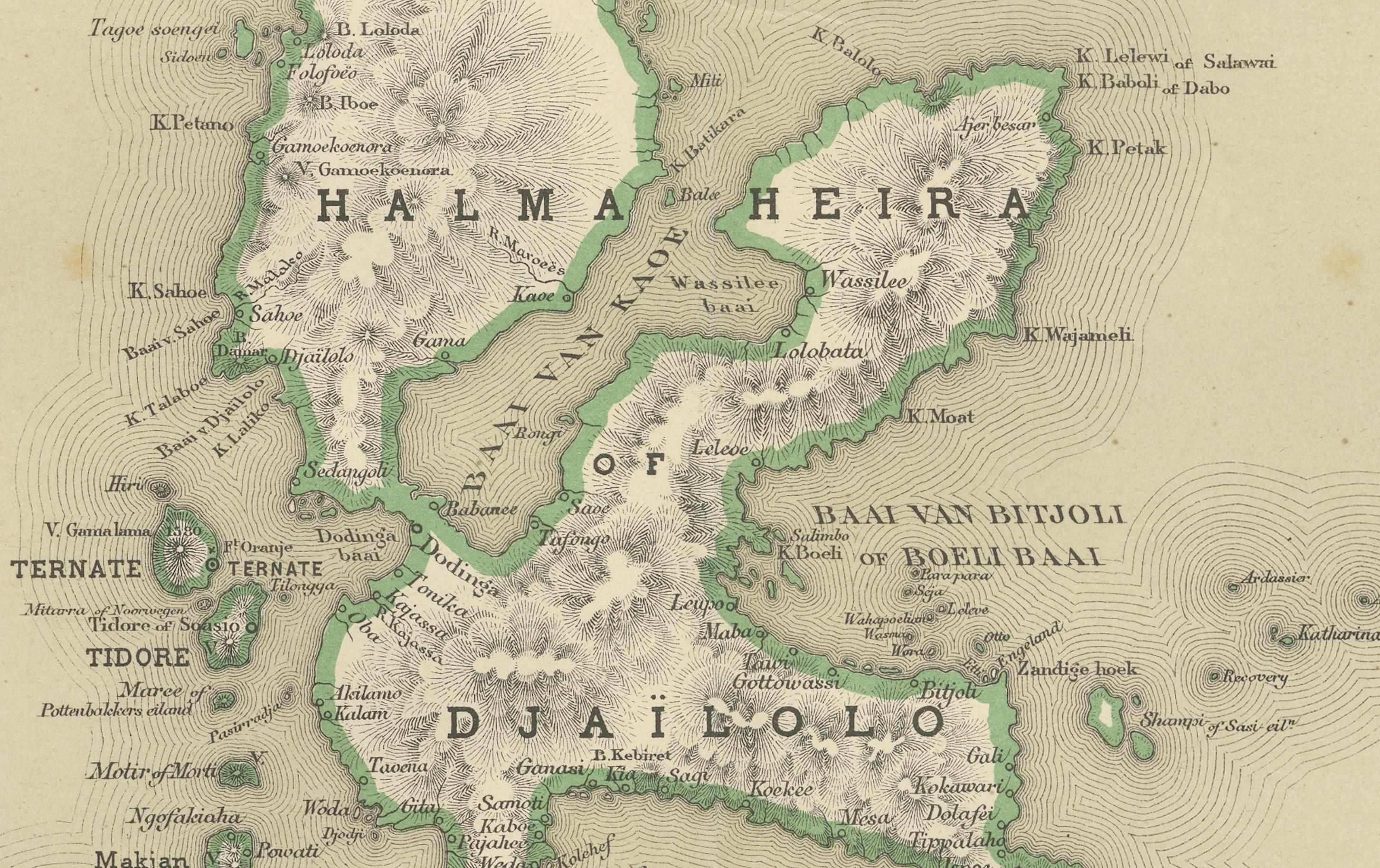 Mapa antiguo de Halmahera, Ternate, Tidore,  Molucas de Dornseiffen - 1884 en venta 2