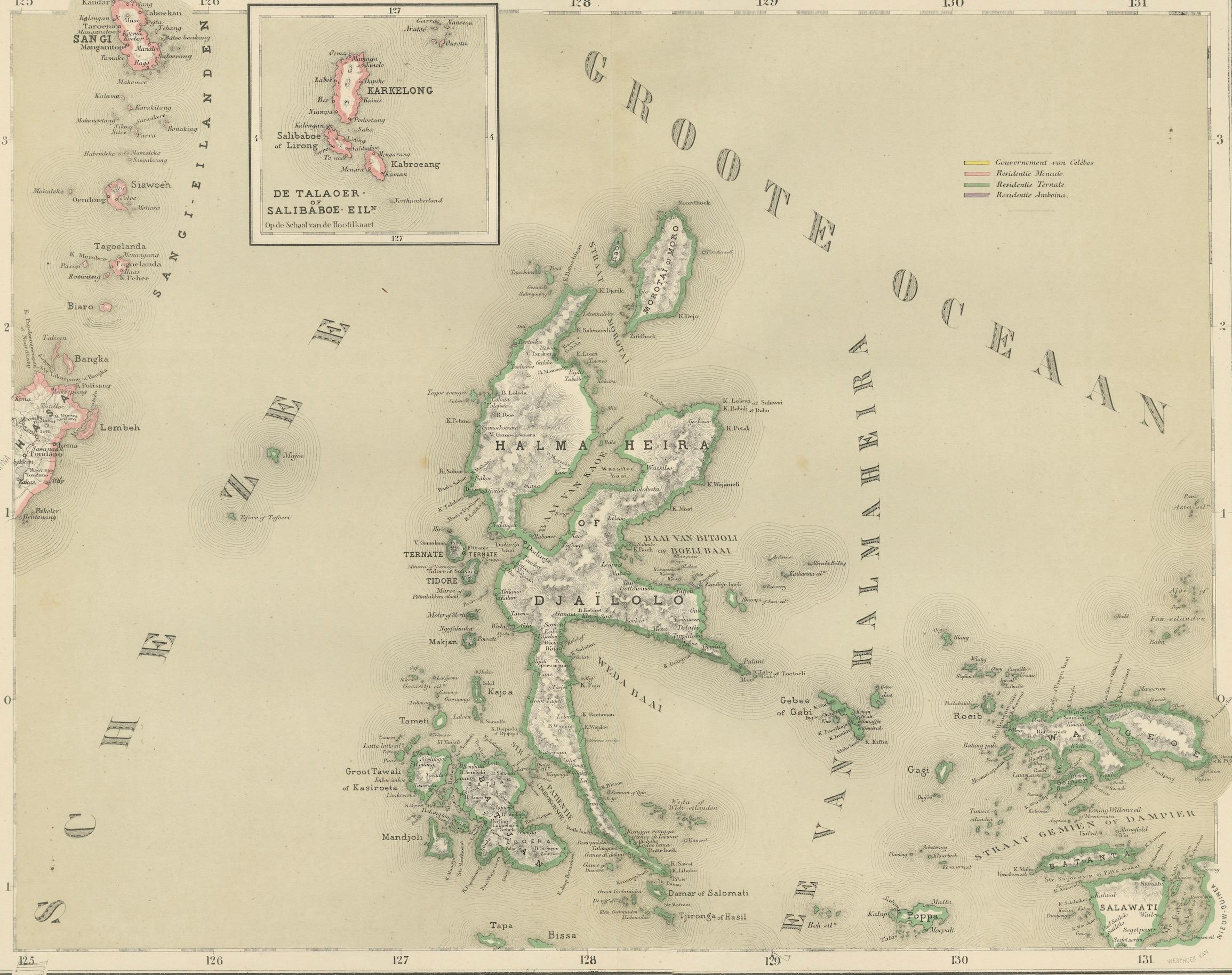 Mapa antiguo de Halmahera, Ternate, Tidore,  Molucas de Dornseiffen - 1884 en venta 3