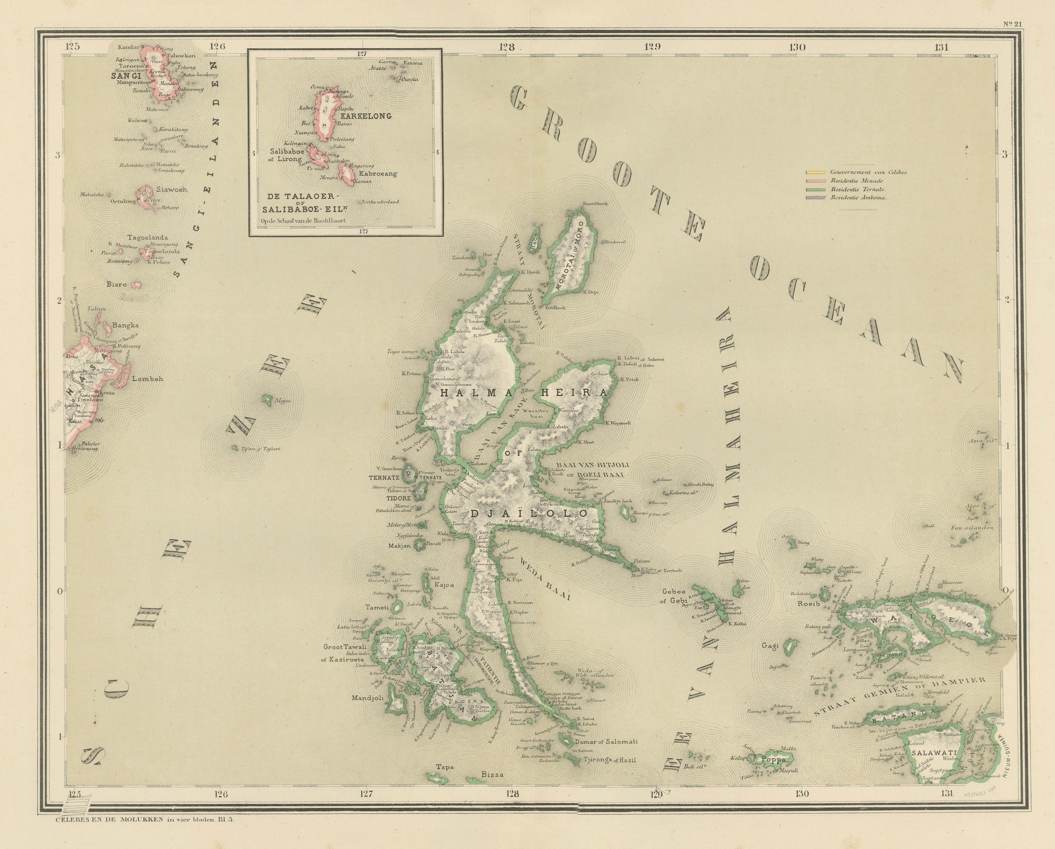 Carte ancienne de Halmahera, Ternate, Tidore, Moluques par Dornseiffen - 1884