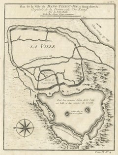 Antique Map of Hangzhou, Capital of the Province of Zheijang, China, 1748