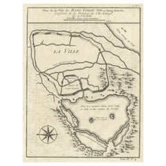 Carte ancienne de Hangzhou, capitale de la province de Zheijang, Chine, 1748