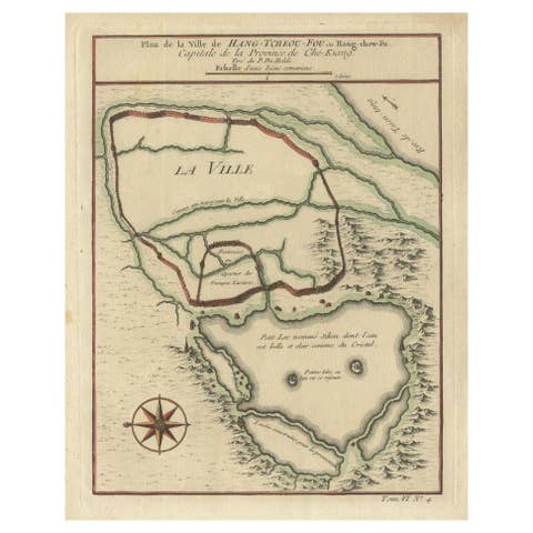 Antique Map of Hangzhou, Capital of the Province of Zheijang, China, c.1750
