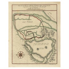 Carte ancienne de Hangzhou, capitale de la province de Zheijang, Chine, vers 1750