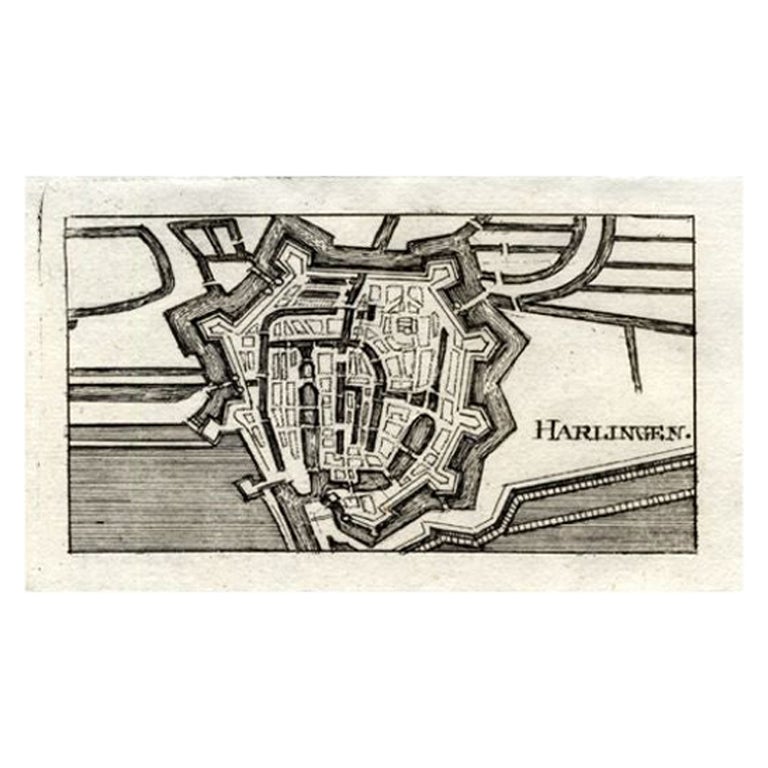Mappa antica di Harlingen, città portuale dei Paesi Bassi, 1691 in vendita