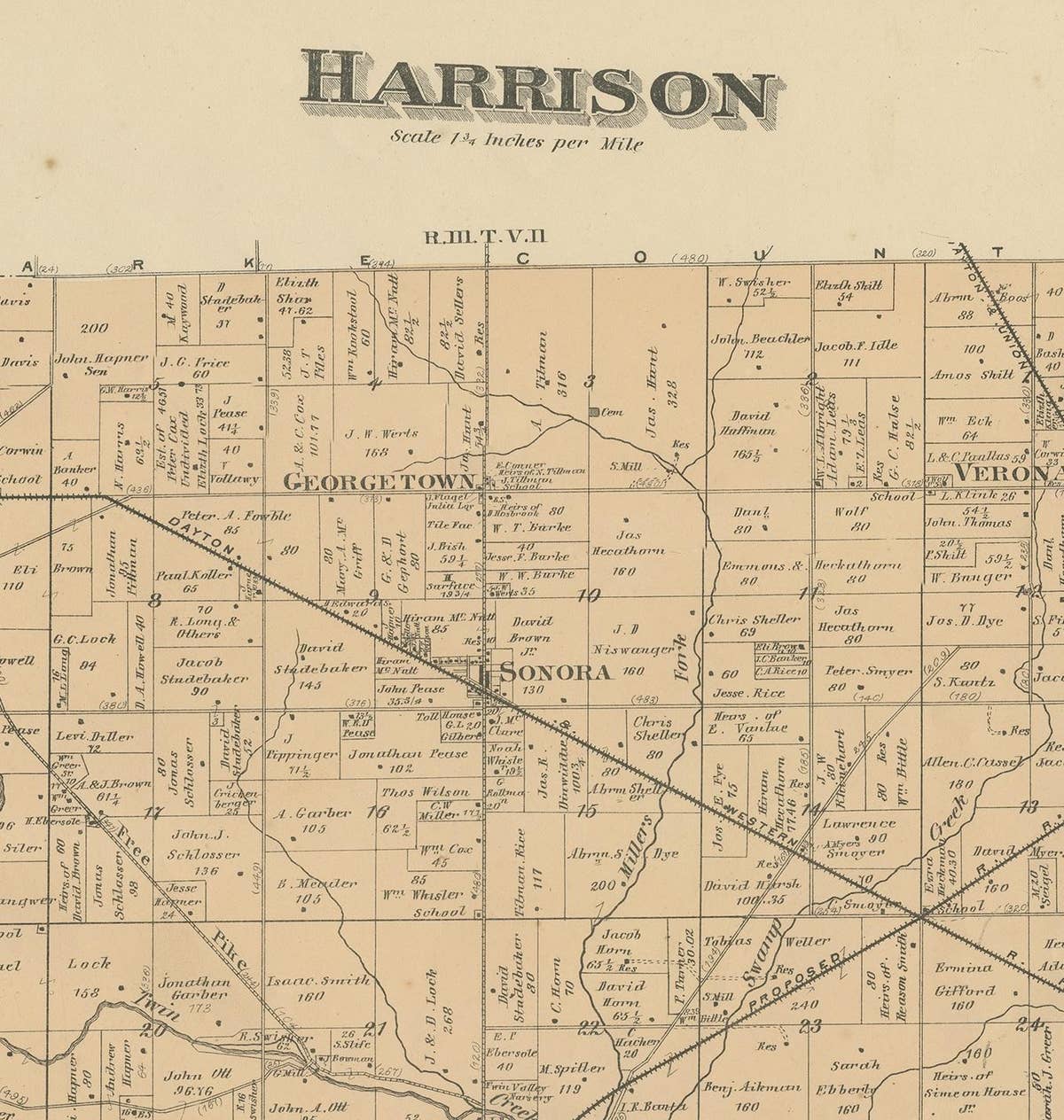 Antique Map of Harrison County 'Ohio' by Titus, 1871