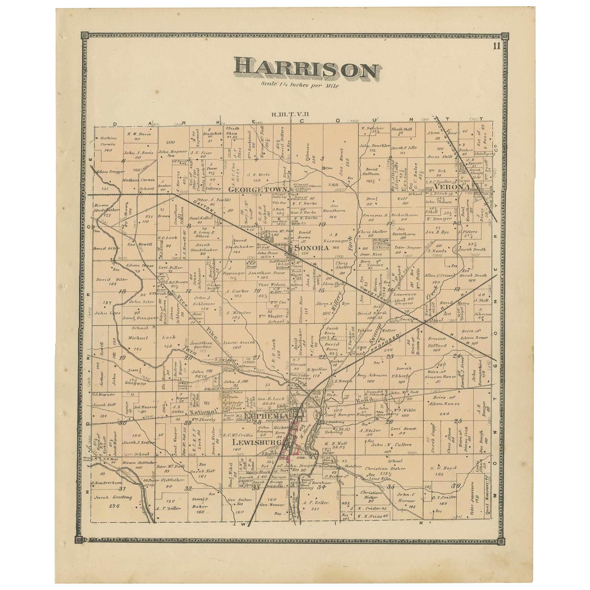 Antique Map of Harrison County 'Ohio' by Titus, 1871 For Sale