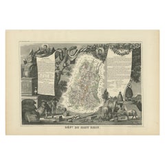 Carta geografica antica dell'Haut-Rhin, Francia di V. Levasseur, 1854