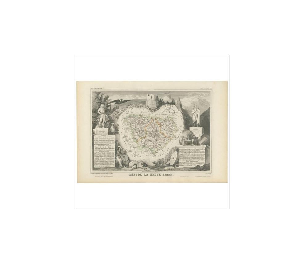 XIXe siècle Carte ancienne de la Haute Loire « France » par V. Levasseur, 1854 en vente