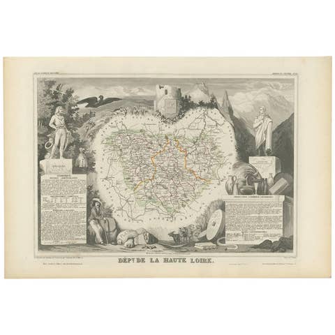 Antique Map of Haute Loire ‘France’ by V. Levasseur, 1854