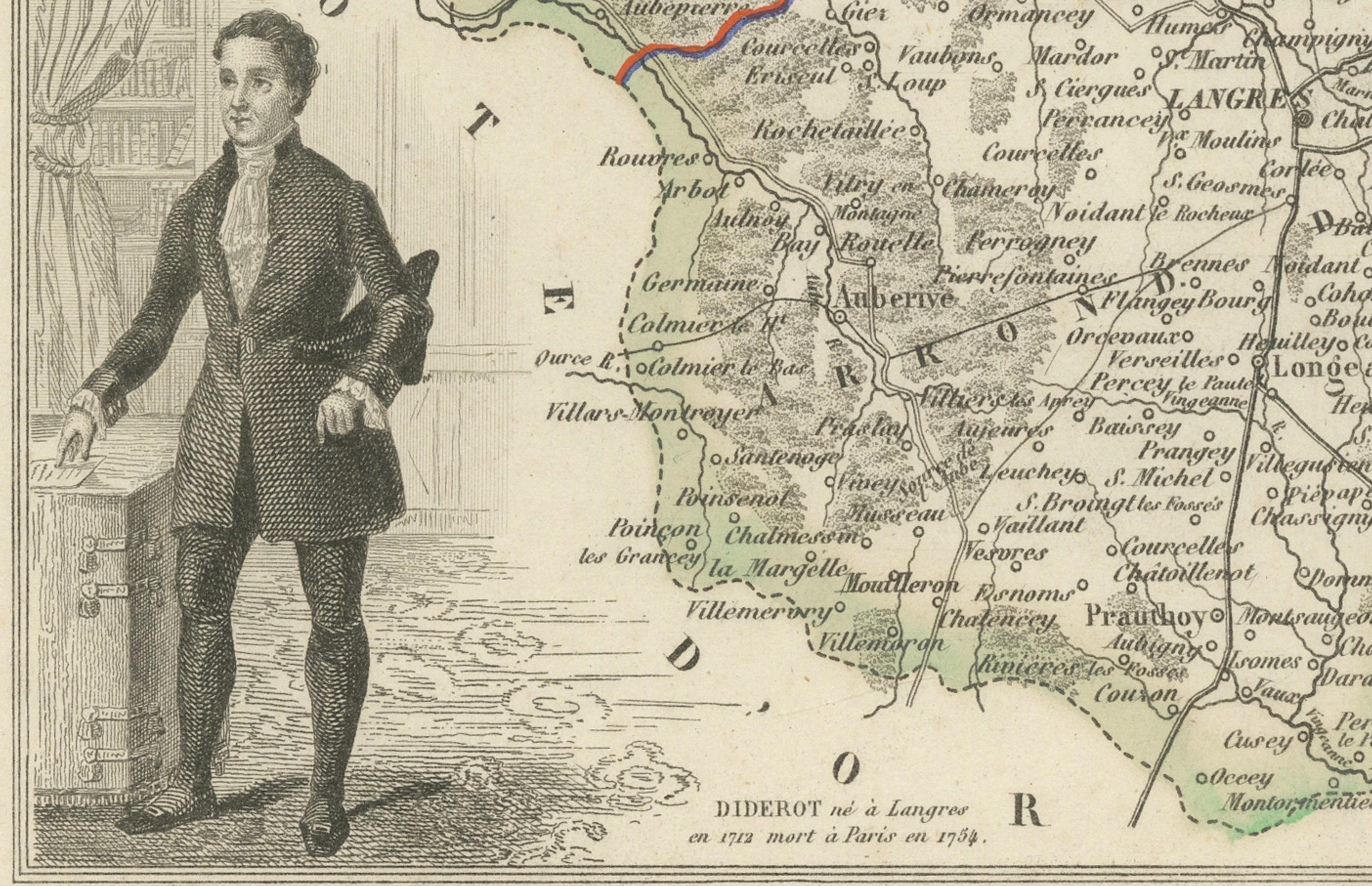Carte ancienne de la Haute-Marne par Vuillemin avec inserts décoratifs, années 1850 en vente 1