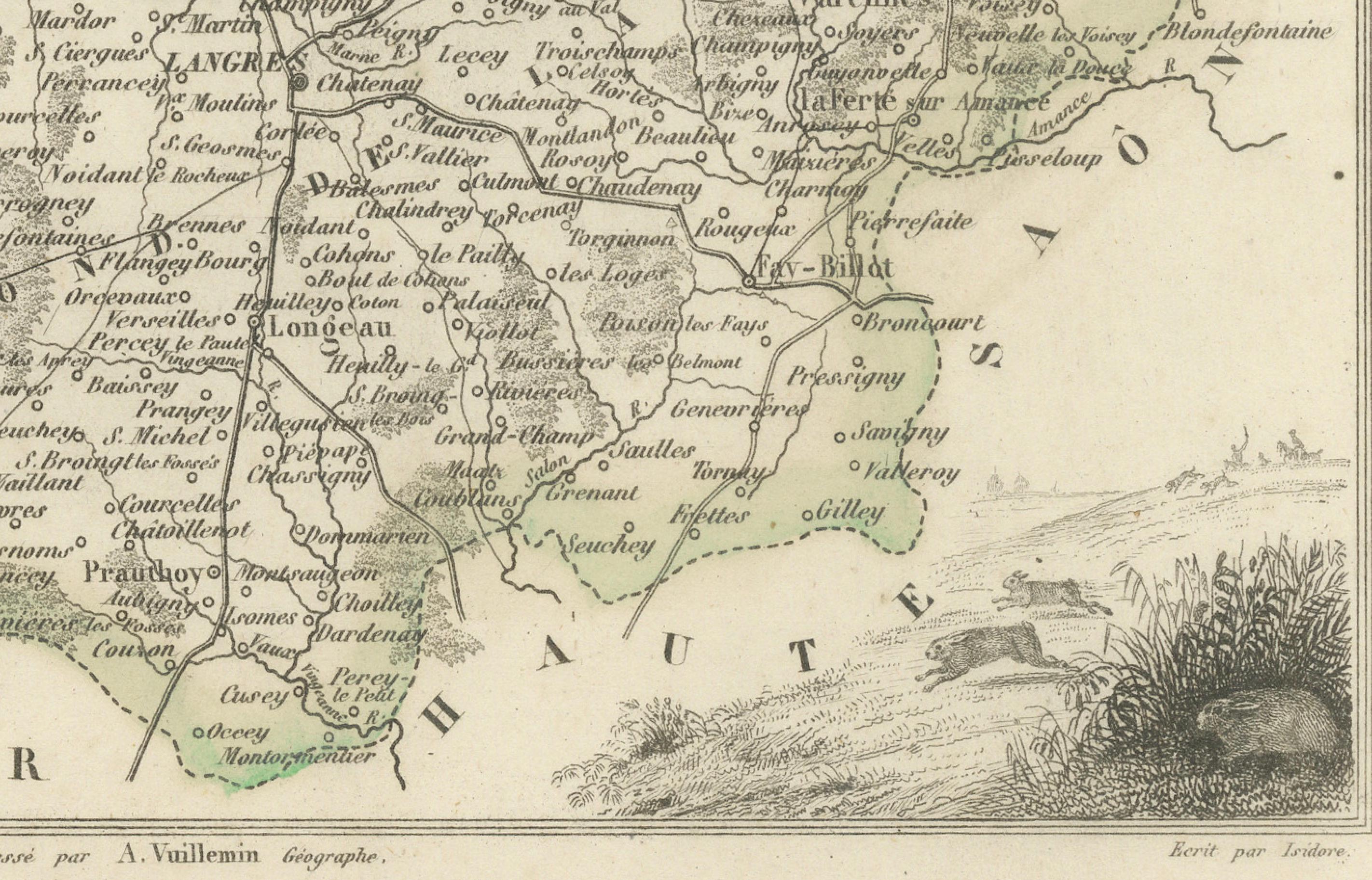 Carte ancienne de la Haute-Marne par Vuillemin avec inserts décoratifs, années 1850 en vente 2