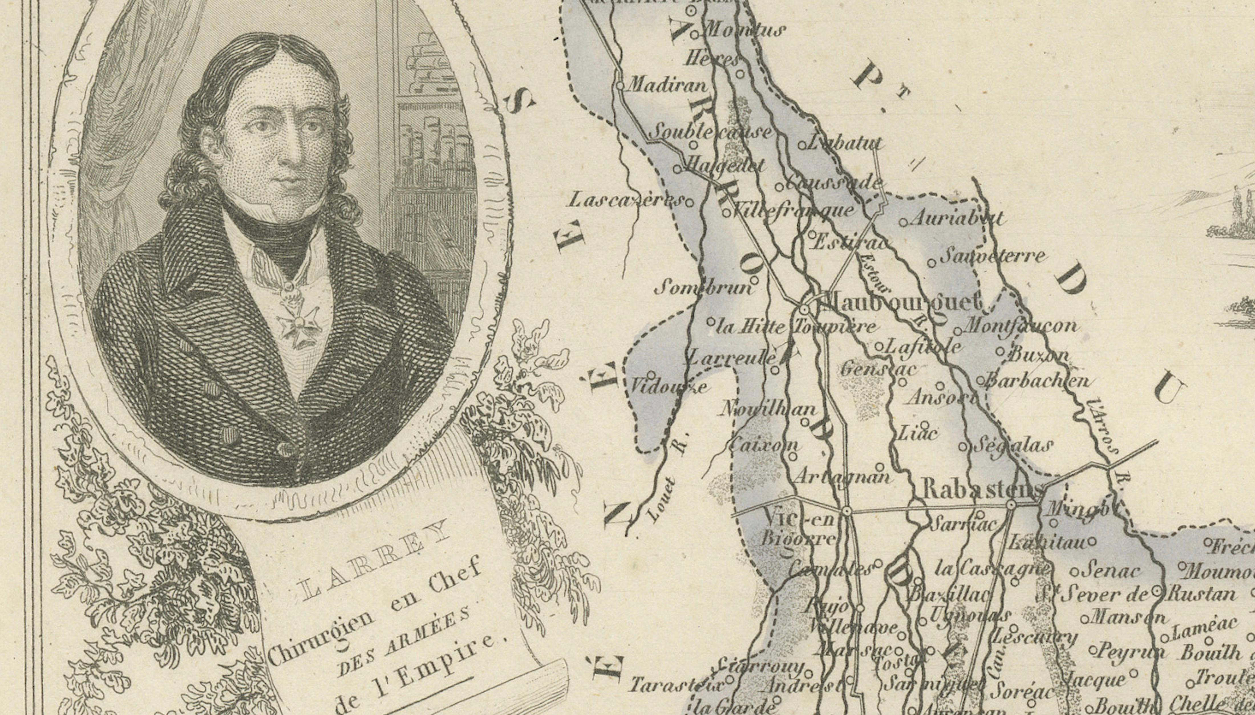 Antique Map of Hautes-Pyrénées, France by Vuillemin, circa 1850