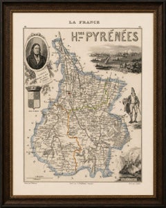Antique Map of Hautes-Pyrénées, France by Vuillemin, circa 1850
