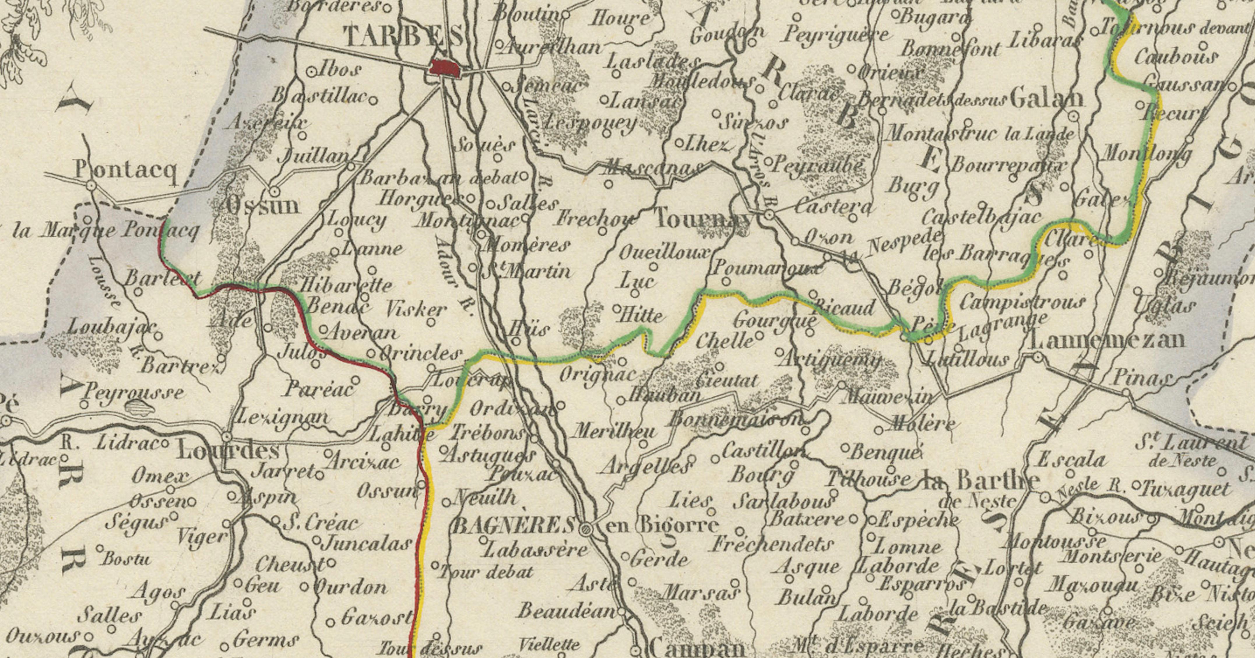 Antique Map of Hautes-Pyrénées, France by Vuillemin, circa 1850