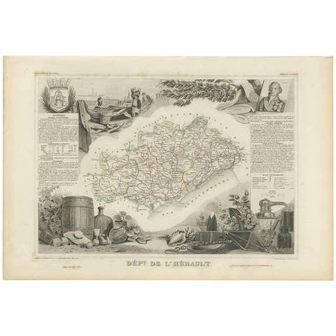 Antique Map of Hérault ‘France’ by V. Levasseur, 1854