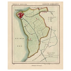 Antike Karte von Hindelopen, malerische Hafenstadt in Friesland, Holland, 1868