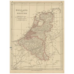 Mapa antiguo de Holanda y Bélgica por Lowry, '1852
