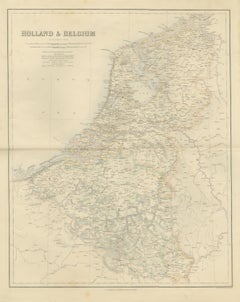 Antique Map of Holland and Belgium with Foreign Possessions Table, circa 1860