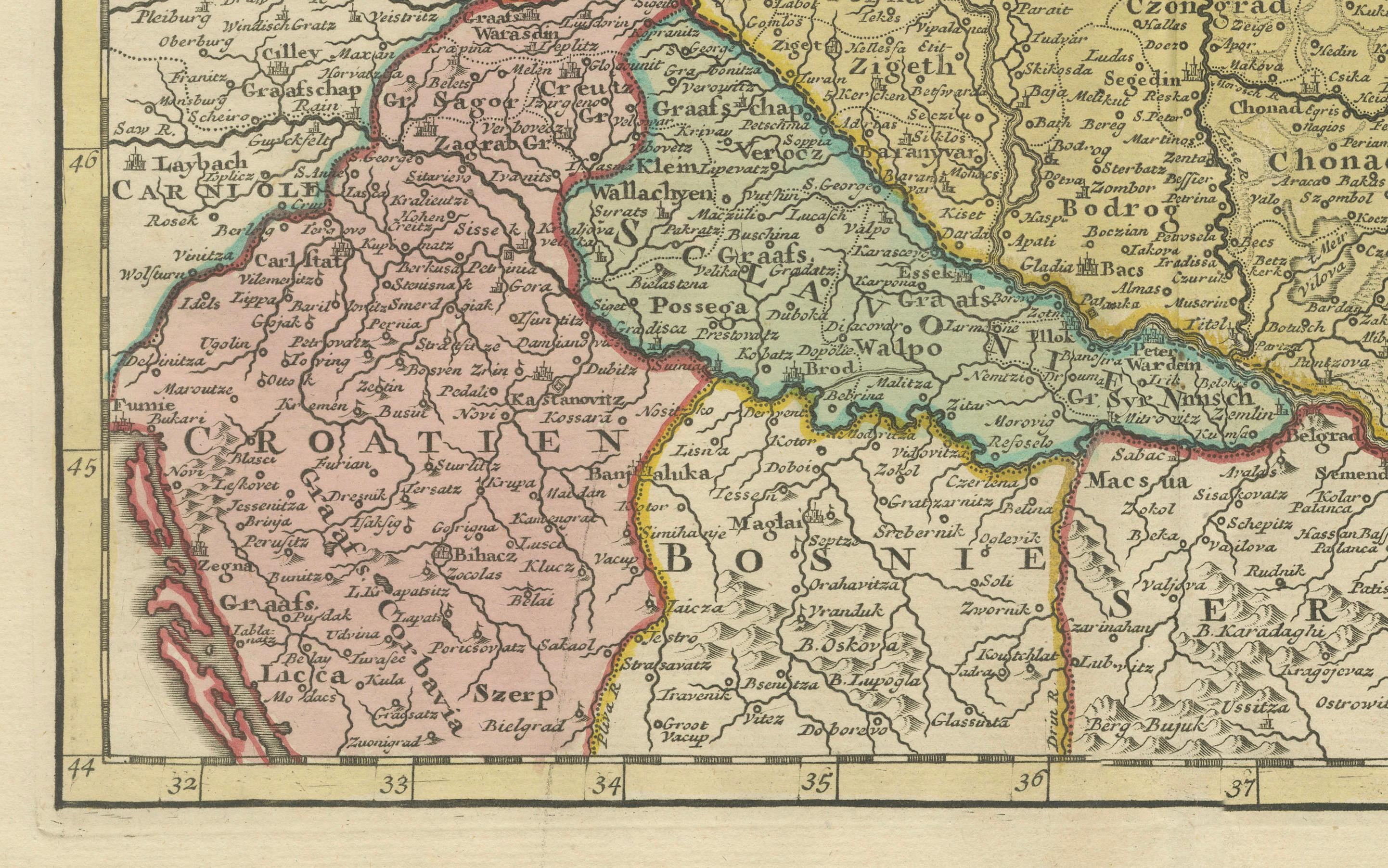 Dutch Antique Map of Hungary and Transylvania by Isaak Tirion, Amsterdam c.1740 For Sale