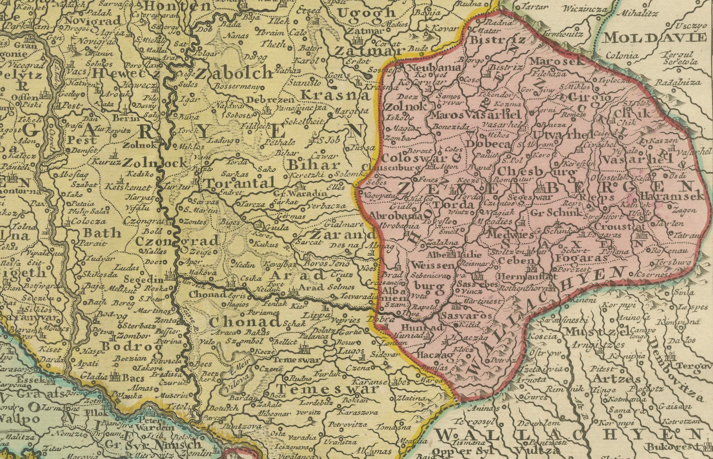 Antique Map of Hungary and Transylvania by Isaak Tirion, Amsterdam c.1740 In Good Condition For Sale In Langweer, NL