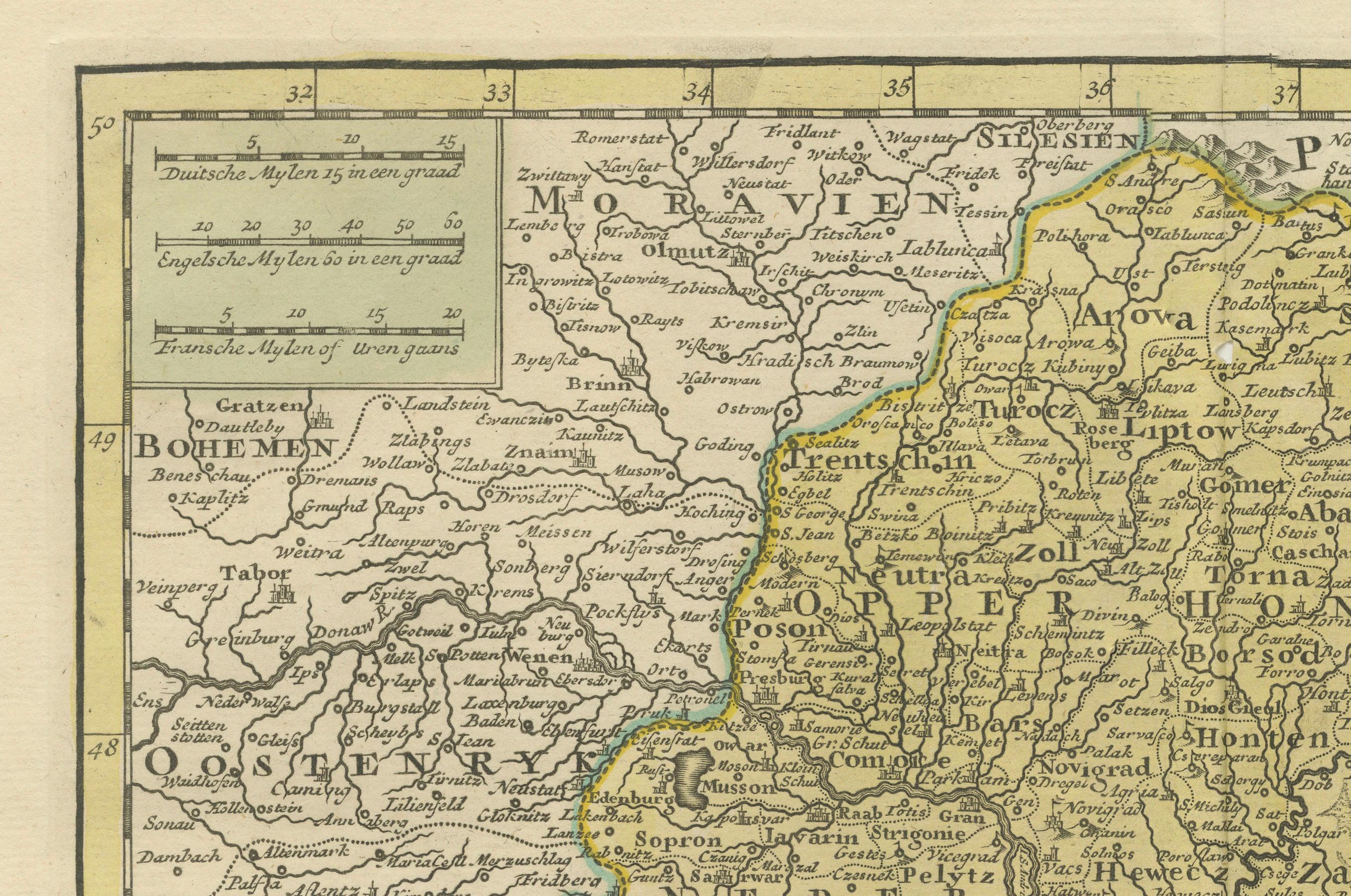 18th Century Antique Map of Hungary and Transylvania by Isaak Tirion, Amsterdam c.1740 For Sale