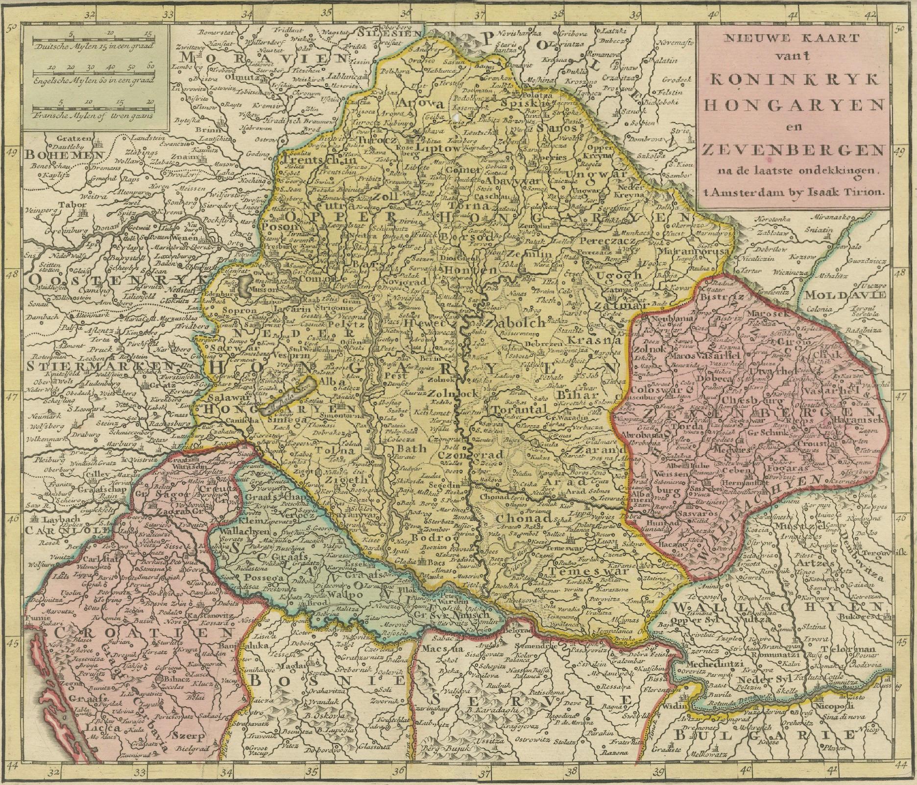 Paper Antique Map of Hungary and Transylvania by Isaak Tirion, Amsterdam c.1740 For Sale