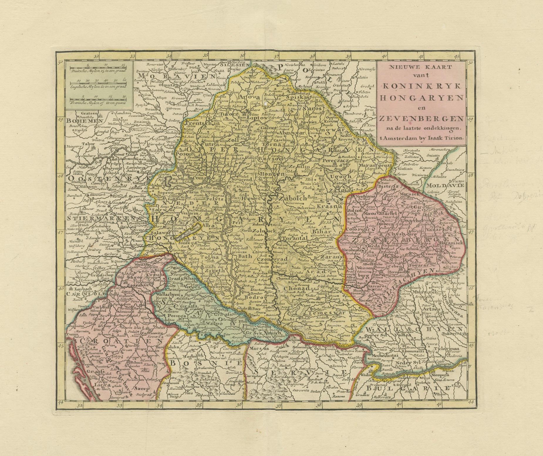Antique Map of Hungary and Transylvania by Isaak Tirion, Amsterdam c.1740 For Sale 1