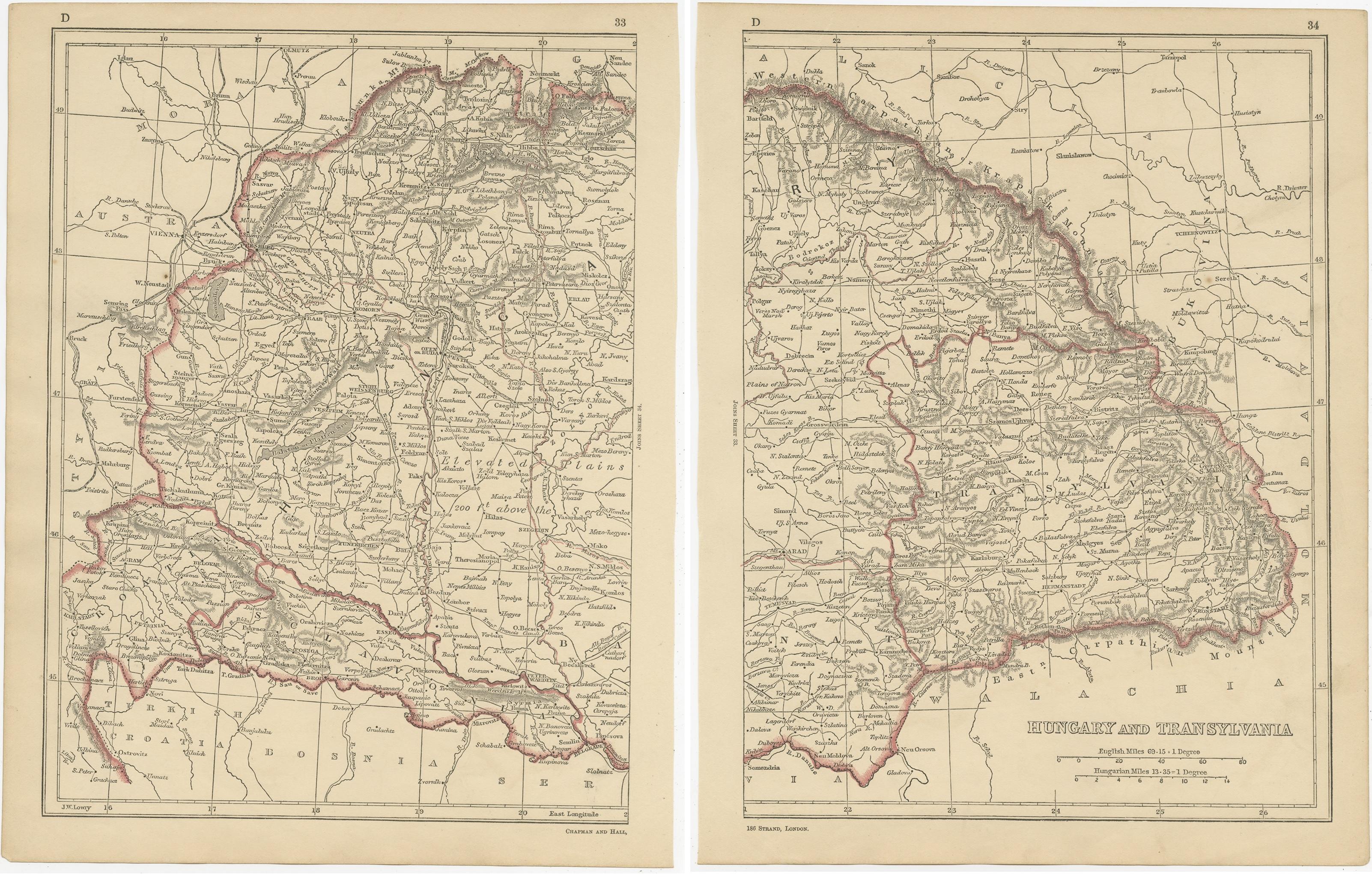 19th Century Antique Map of Hungary and Transylvania by Lowry, 1852