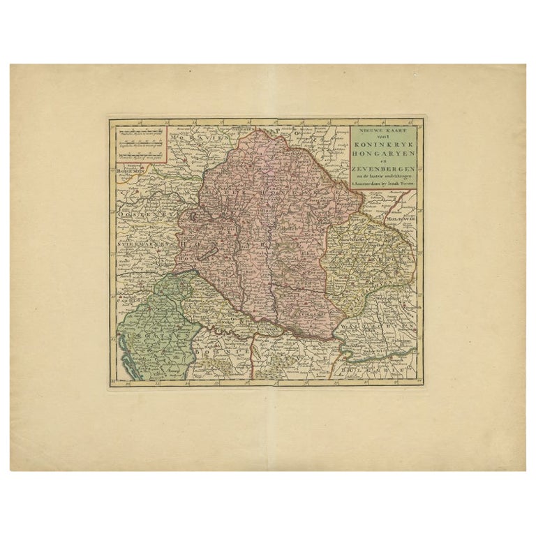 Antique Map of Hungary Incl Surroundings like Croatia, Bosnia, Servia, 1730