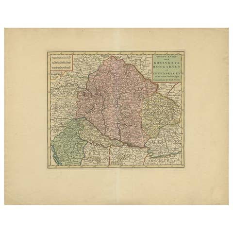 Antique Map of Hungary Incl Surroundings like Croatia, Bosnia, Servia, 1730