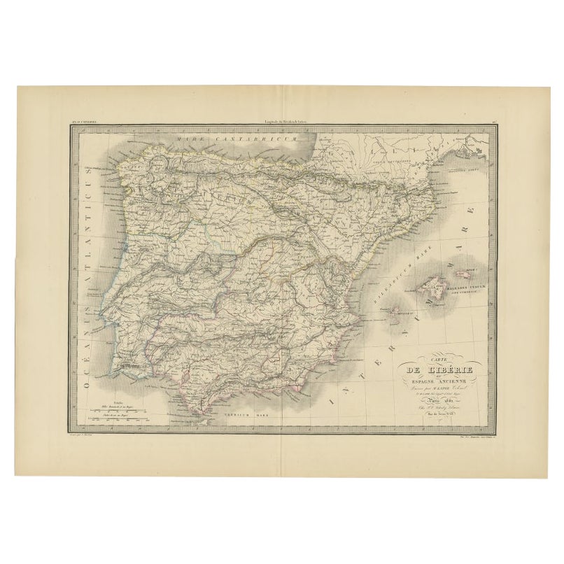 Carte ancienne d'Ibérique ou de la péninsule ibérique avec le Portugal et l'Espagne, 1842