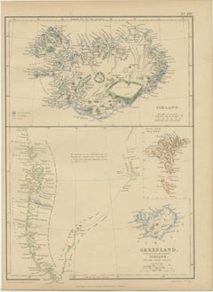 1859 Antique Arctic Vista: Greenland, Iceland and Faroe Islands, Blackie's Atlas