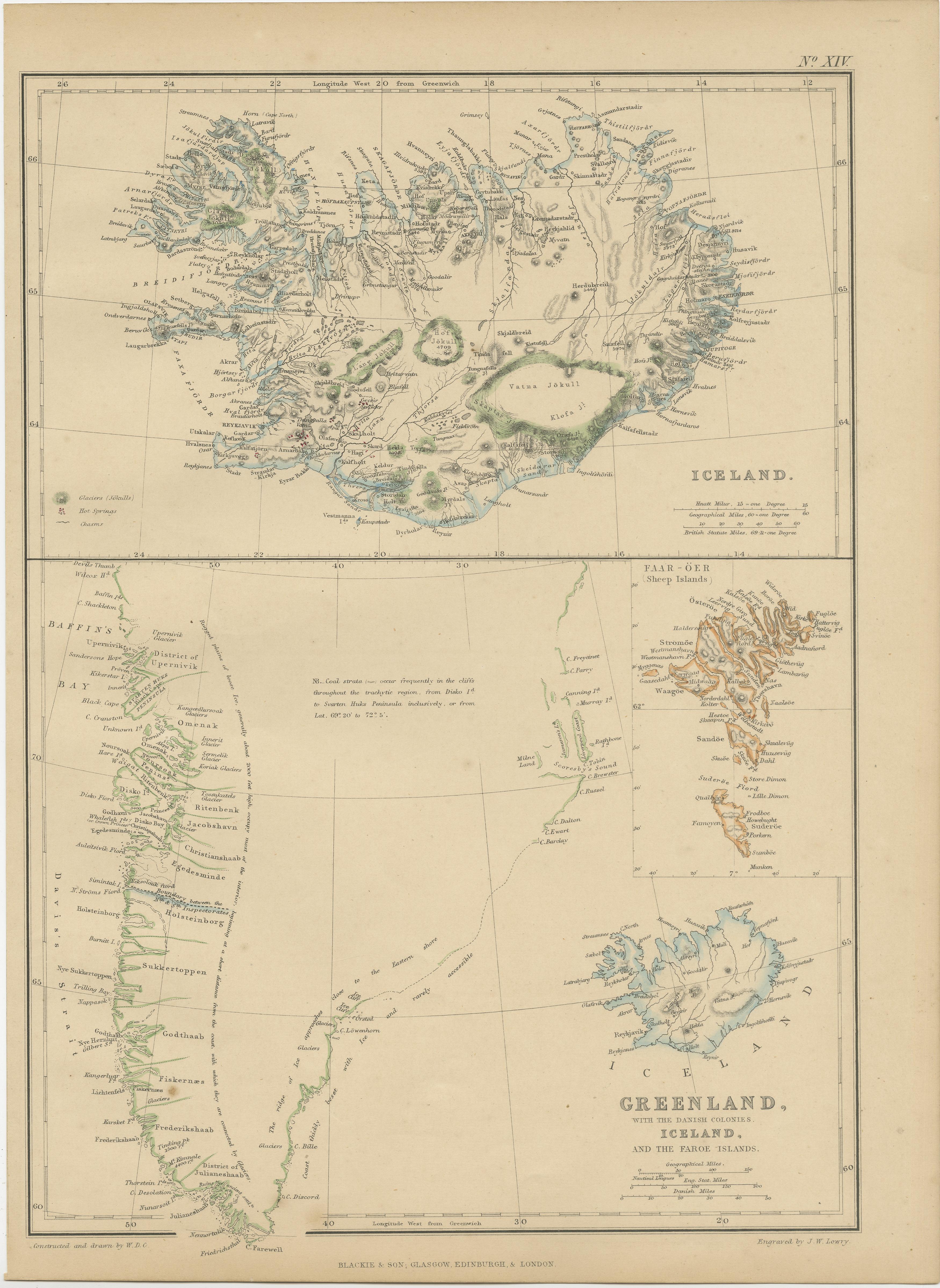 1859 Antike Arctic Vista: Grönland, Islands und Faroe-Inseln, Blackie's Atlas im Zustand „Gut“ im Angebot in Langweer, NL