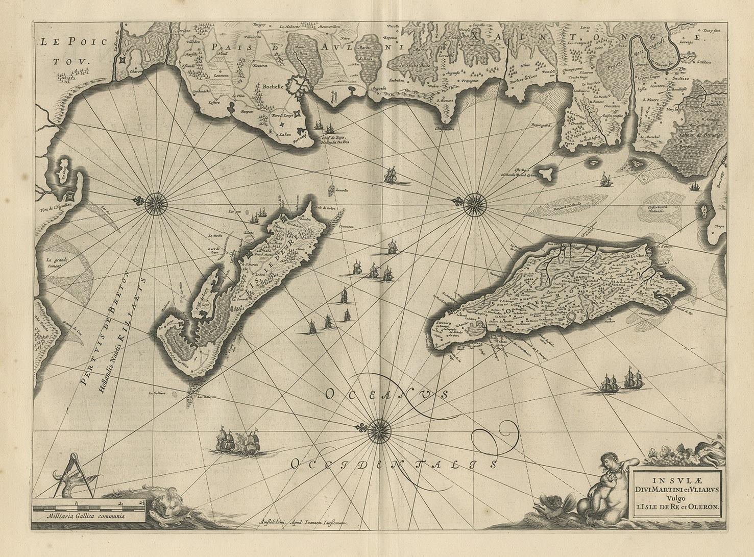 Antike Karte 'Insulae Divimartini et Vliarus vulgo l'isle de Re et Oleron'. Dekorative Karte der Île de Ré und der Île d'Oléron. Diese Karte stammt aus dem 