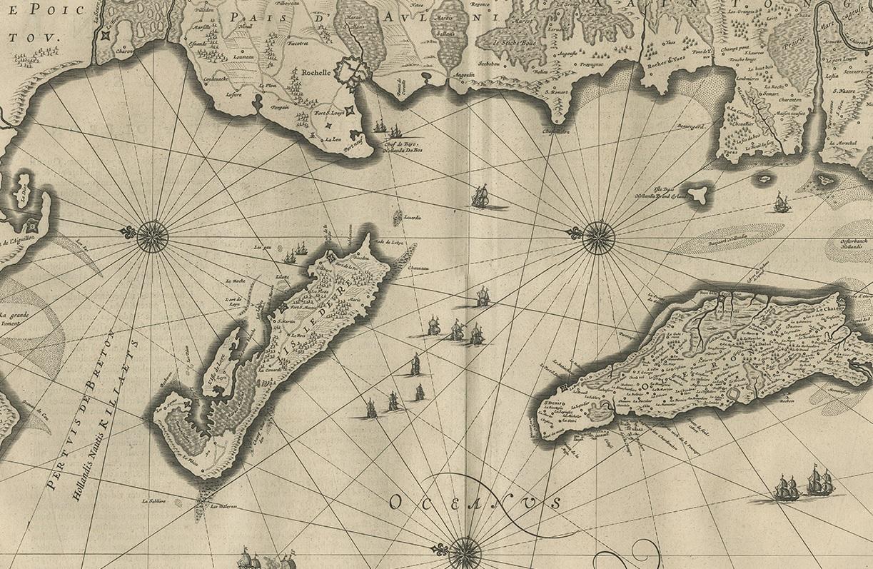 Antique Map of Île de Ré and Île d'Oléron by Janssonius, 1657 In Good Condition For Sale In Langweer, NL