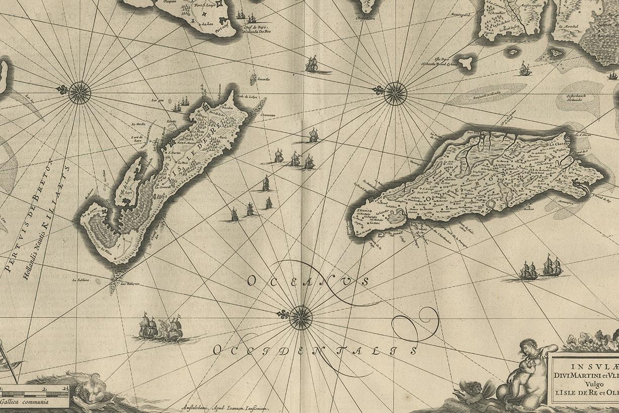 17th Century Antique Map of Île de Ré and Île d'Oléron by Janssonius, 1657 For Sale