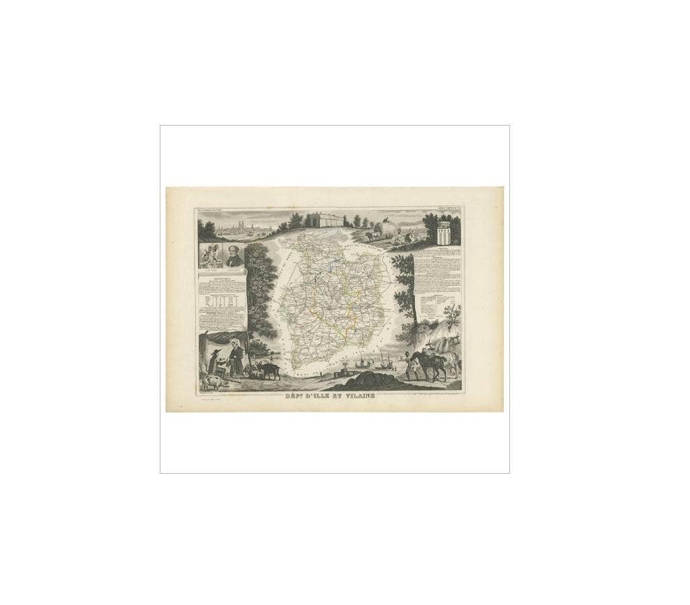 Antique Map of Ille et Vilaine ‘France’ by V. Levasseur, 1854
