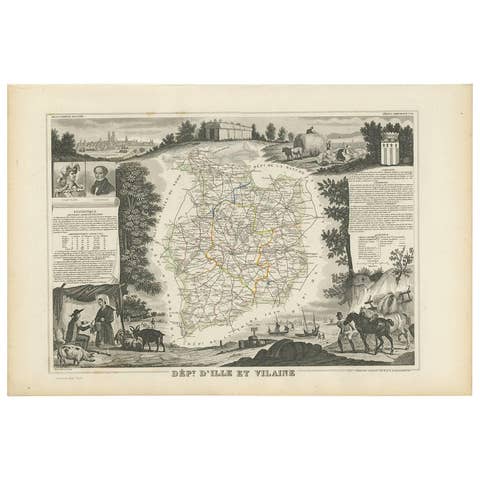 Antique Map of Ille et Vilaine ‘France’ by V. Levasseur, 1854