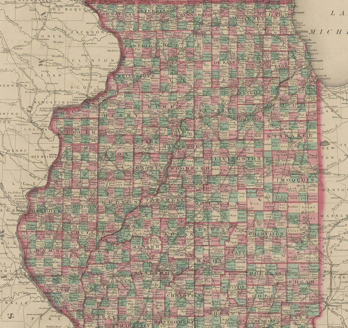 Antique Map of Illinois by Johnson, 1872