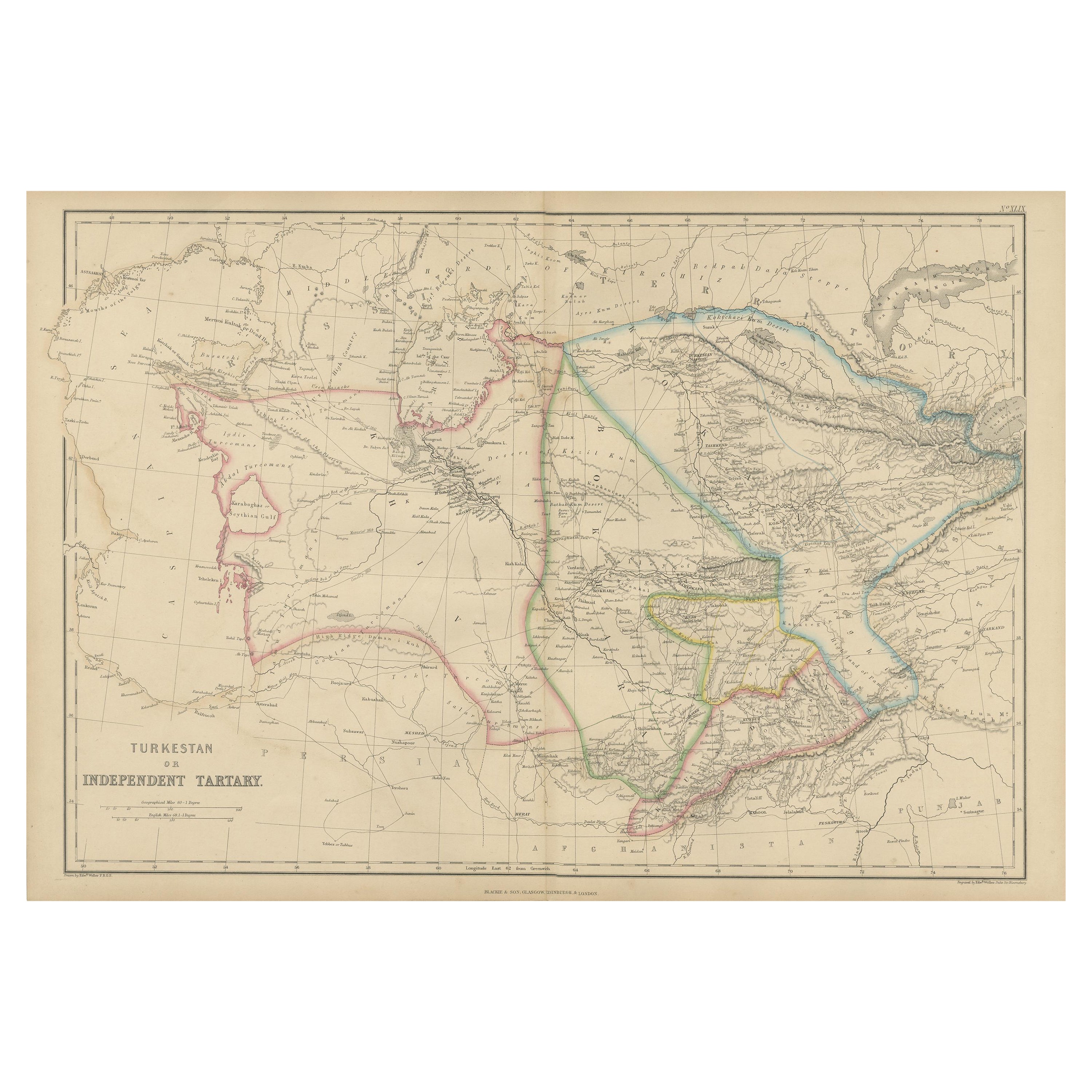 Carte ancienne de l'Indépendance Tartary par W. G. Blackie, 1859