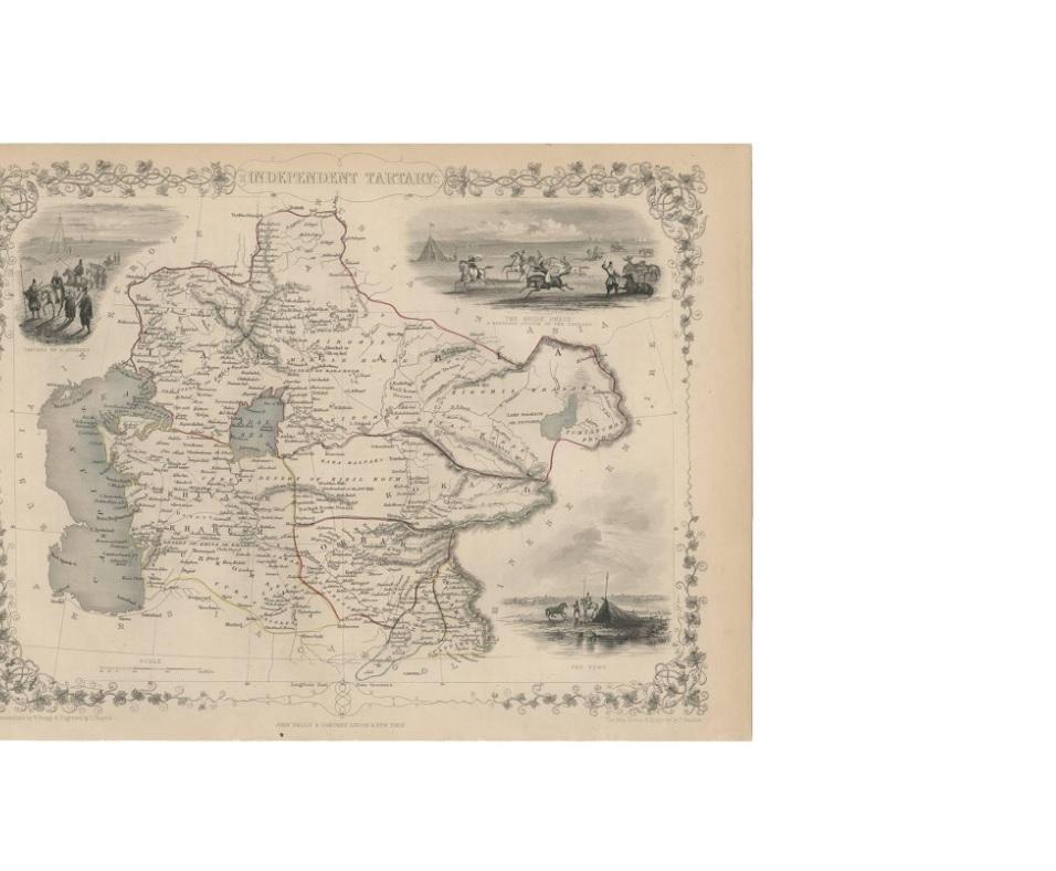 Antique Map of Independent Tartary 'Central Asia' by J. Tallis, circa 1851 In Good Condition In Langweer, NL