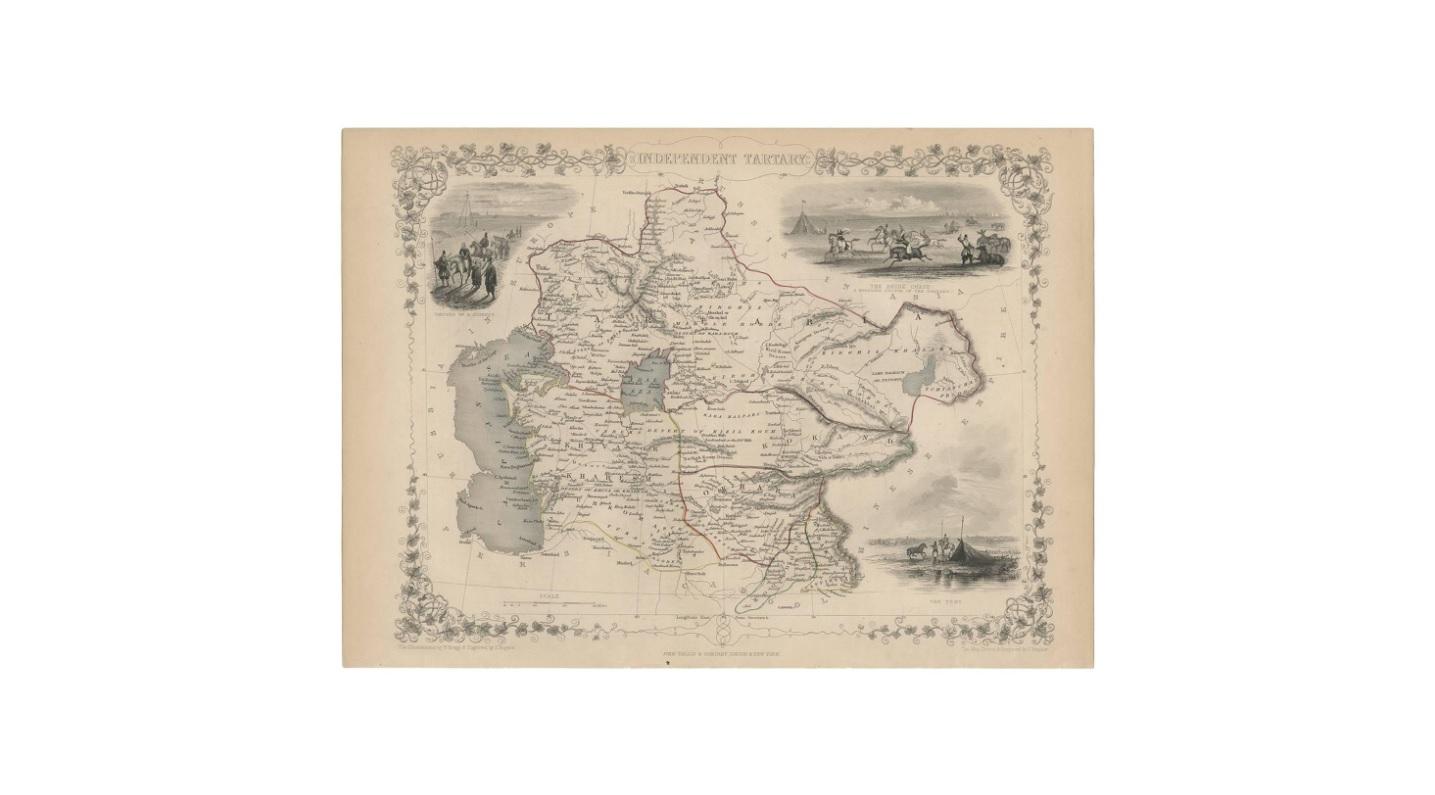 19th Century Antique Map of Independent Tartary 'Central Asia' by J. Tallis, circa 1851