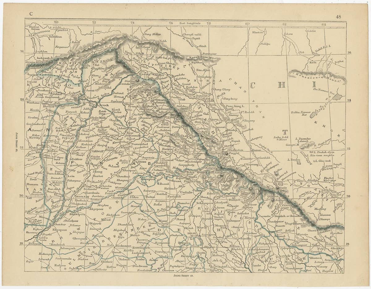 Antique Map of India, Afghanistan, Balochistan and surroundings by Lowry, '1852'