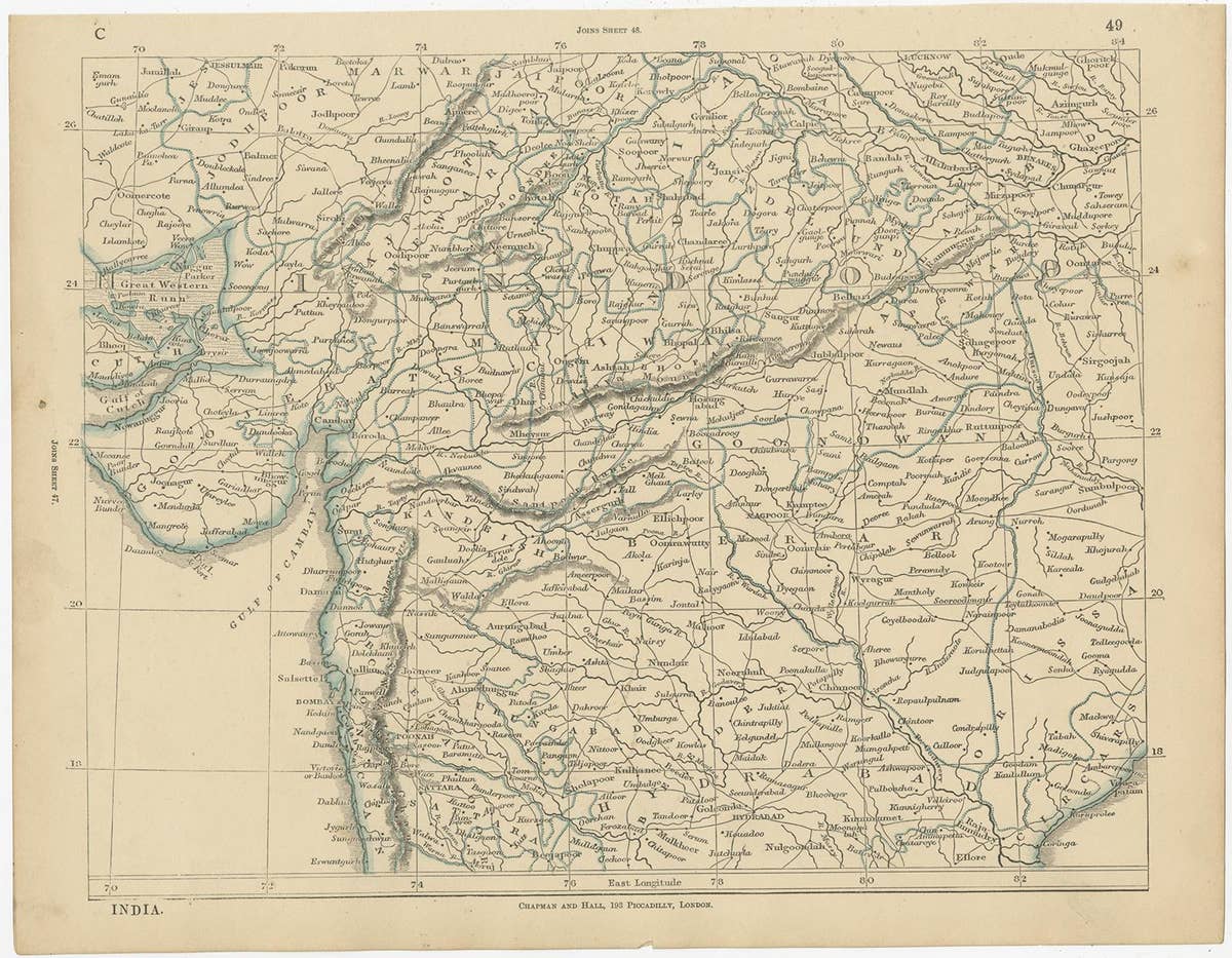 Antique Map of India, Afghanistan, Balochistan and surroundings by Lowry, '1852'