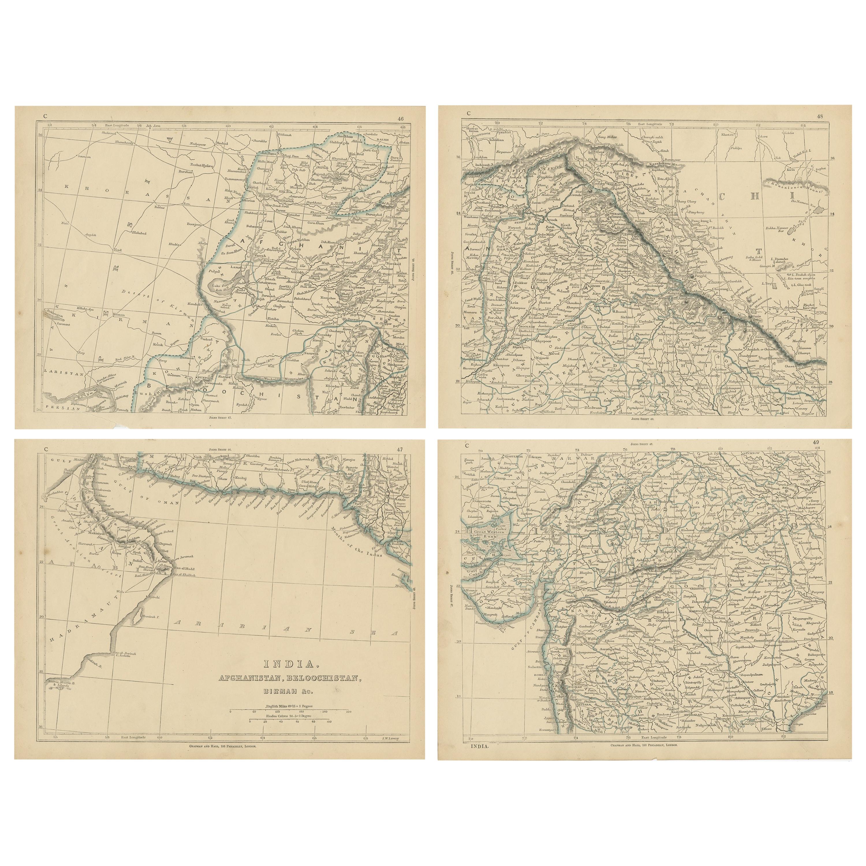 Antike Karte von Indien, Afghanistan, Balochistan und der Umgebung von Lowry, „1852“