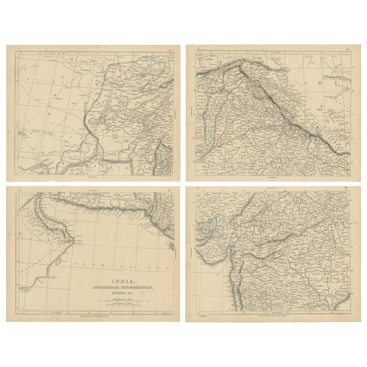 Antique Map of India, Afghanistan, Balochistan and surroundings by Lowry, '1852'