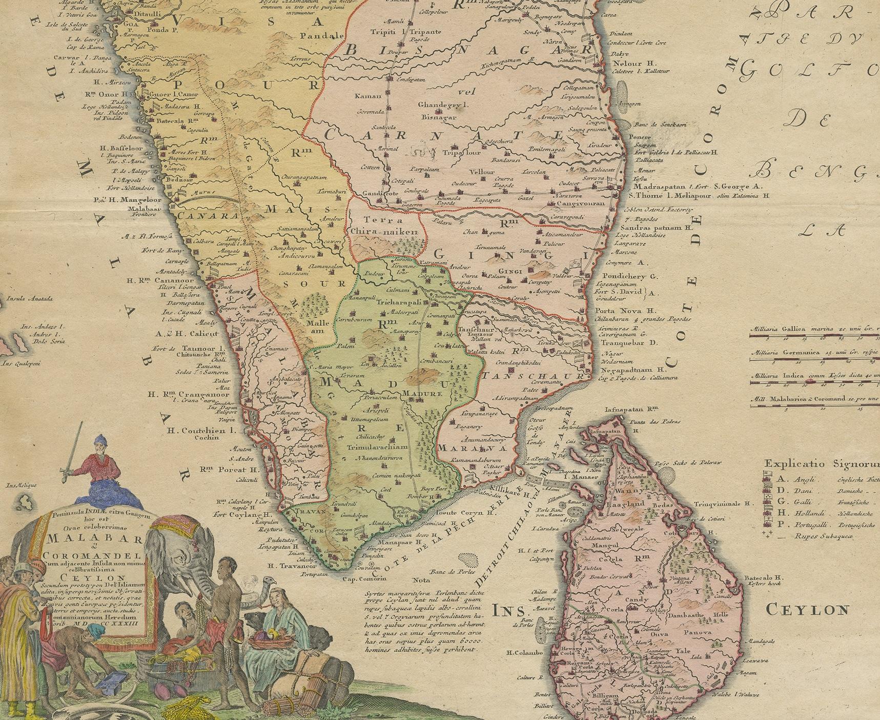 18th Century Antique Map of India and Ceylon by Homann Heirs '1733'