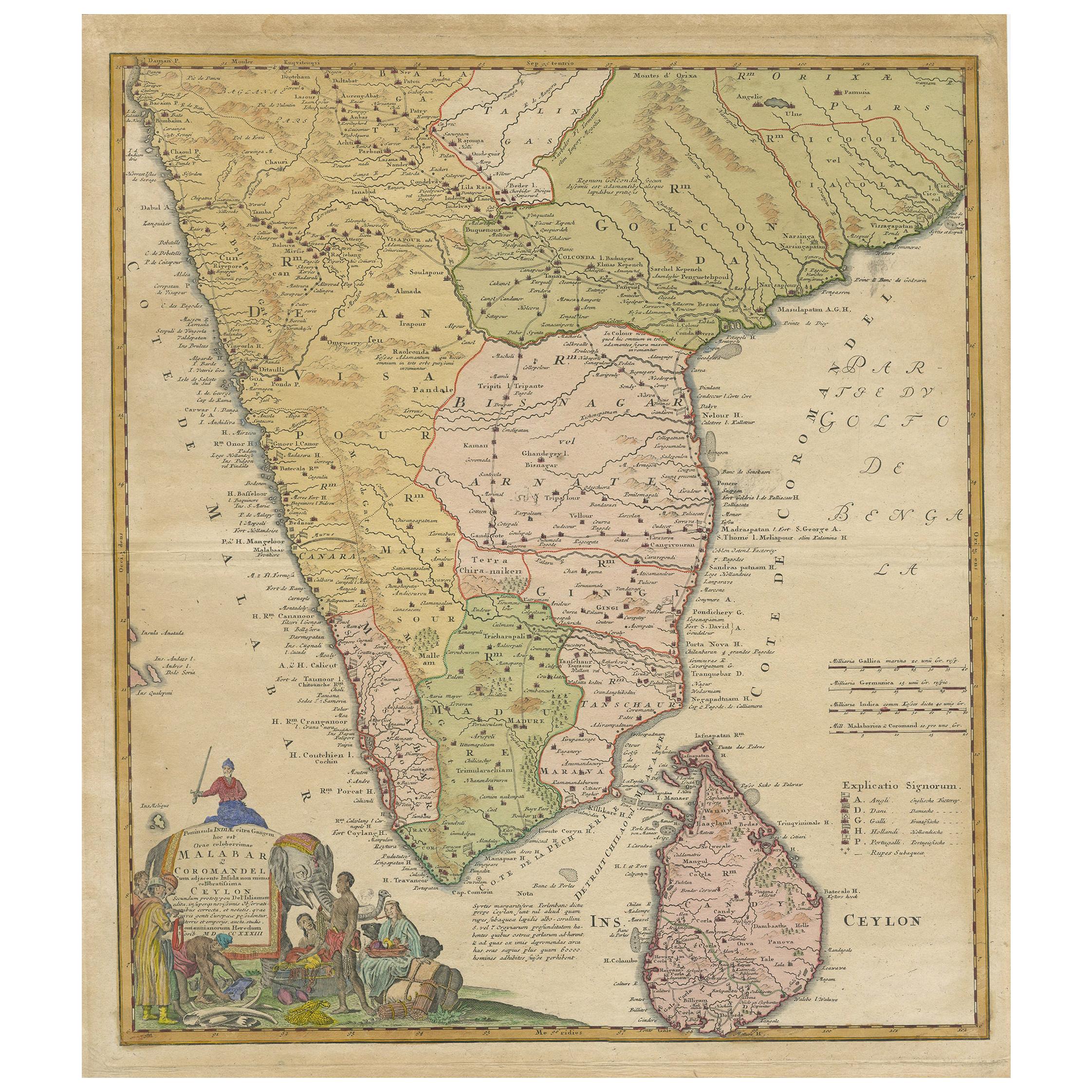 Antique Map of India and Ceylon by Homann Heirs '1733'