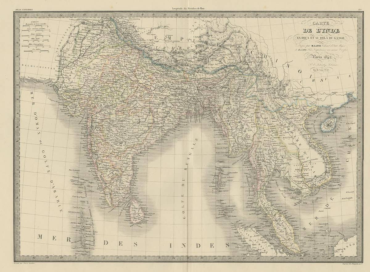 Antique Map of India and Ceylon by Pierre M. Lapie, Paper, 1842