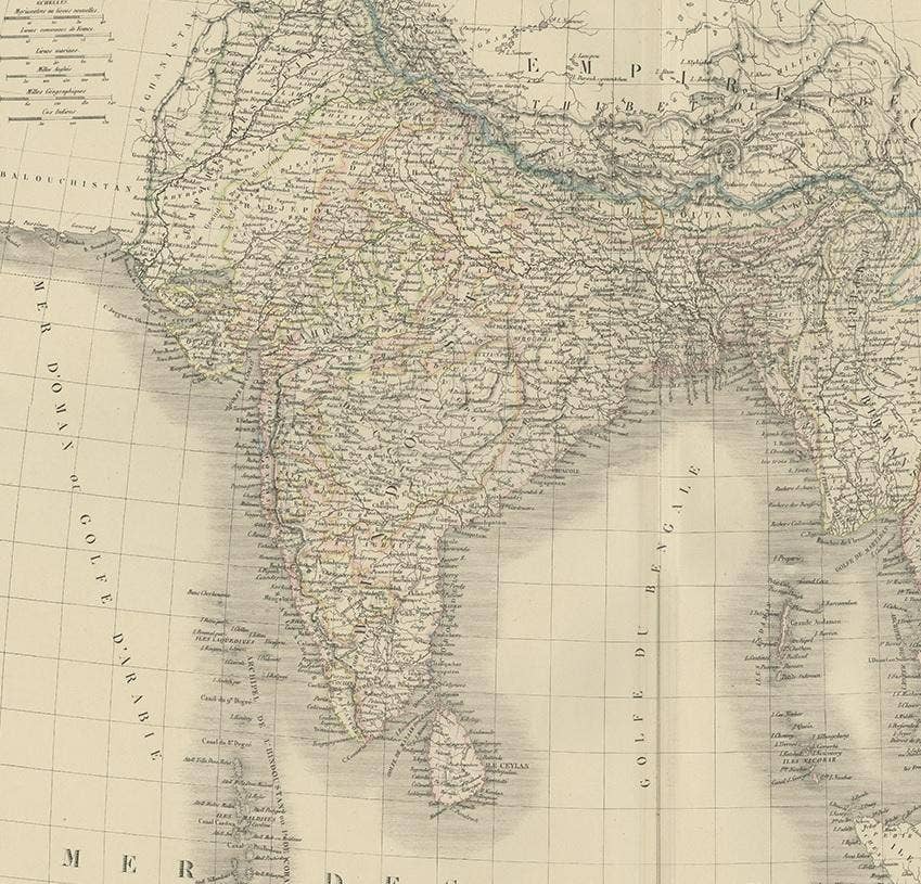Antique Map of India and Ceylon by Pierre M. Lapie, Paper, 1842